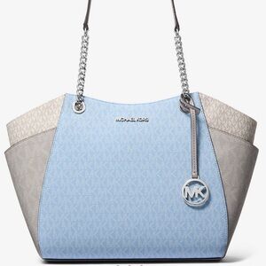 Michael Kors Jet Set LG Color-Block Signature Logo Shoulder Bag Light Sky Multi
